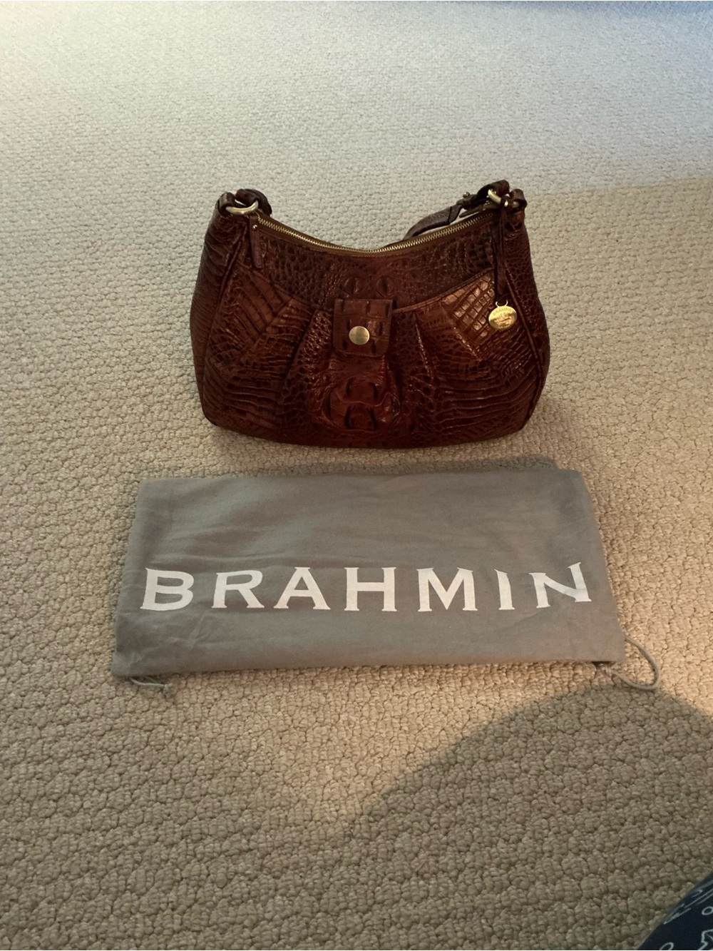 Brahmin Deep Brown Croc-Embossed Hobo Bag